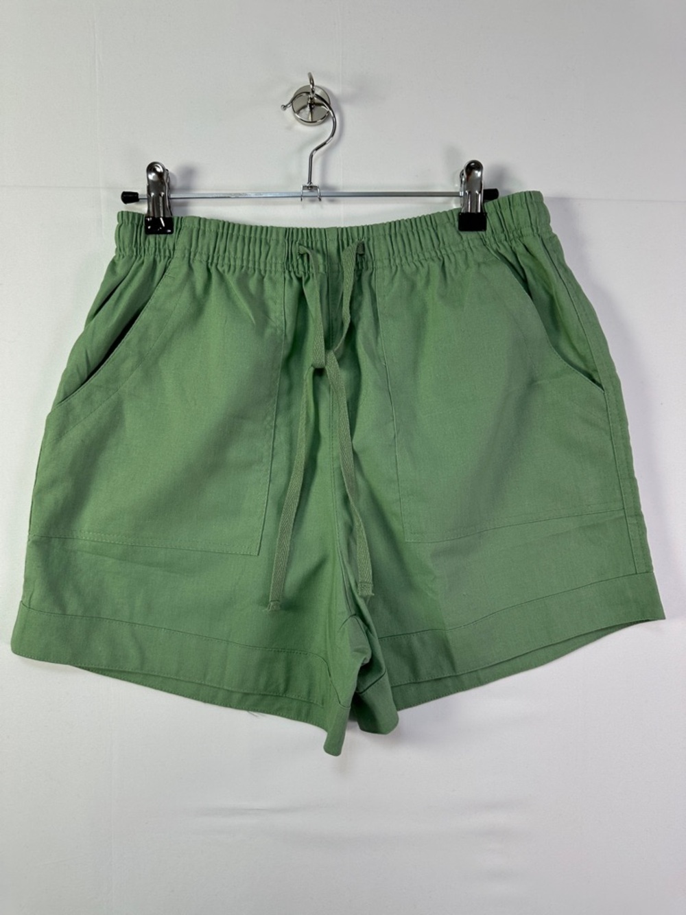 Linen Blend Elastic Waist Shorts Green Lightweight Pull On Size M Casual Summer